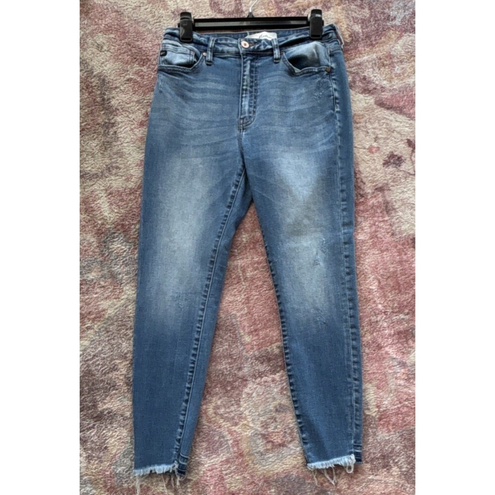 KanCan Women's Skinny Distressed Raw Hem Denim Jeans Blue